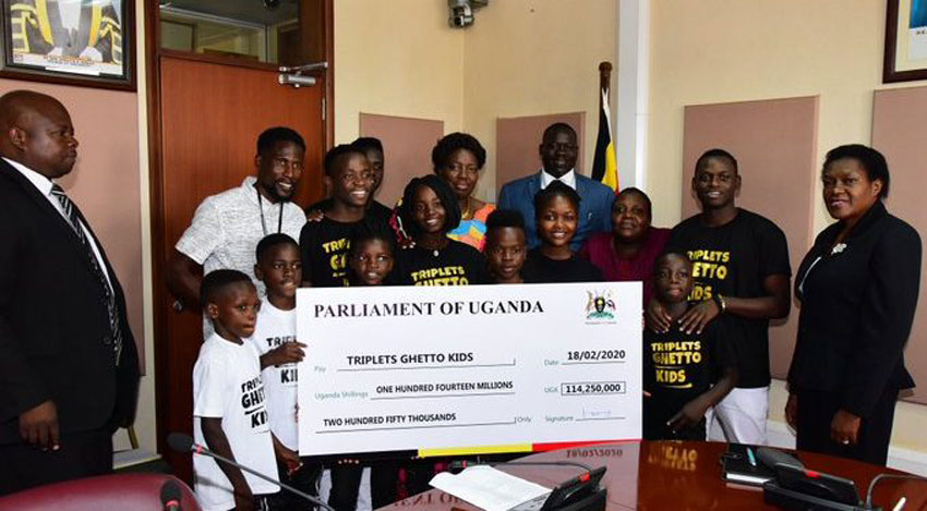 Ghetto Kids with the Speaker of Parliament Rebecca Kadaga on Tuesday