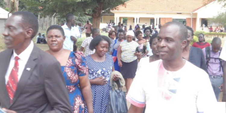 Bishop Tukei with christians in Soroti