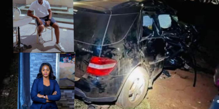 In precincts: Nobert Tezikara, his girlfriend Caroline Ann Aturinda and their car wreckage