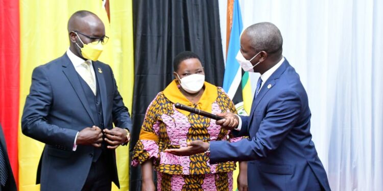 Government Chief Whip Hamson Obua, Prime Minister Robinah Nabbanja and Deputy Speaker Thomas Tayebwa