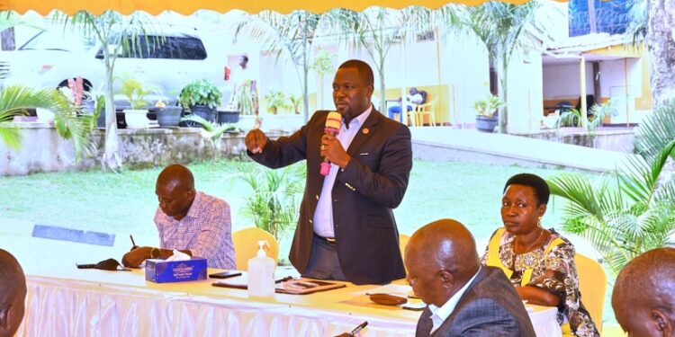 NRM SG Richard Todwong addressing Buganda and Busoga MPs