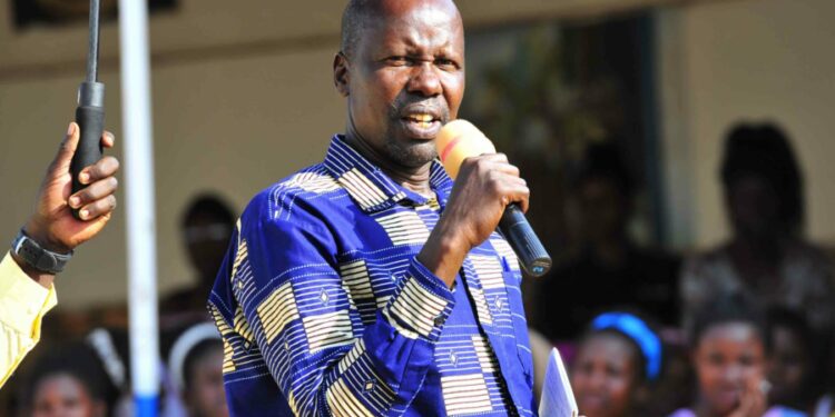 Koluo Joseph Andrew, MP Toroma Constituency in Katakwi district making his remarks during the Presidential Initiative on skilling the Girl/Boy Child project 7th intake inspection of the skills of the students as they show case their work at Makerere Kikoni Centre on 21st February 2023. Photo by PPU/Tony Rujuta.