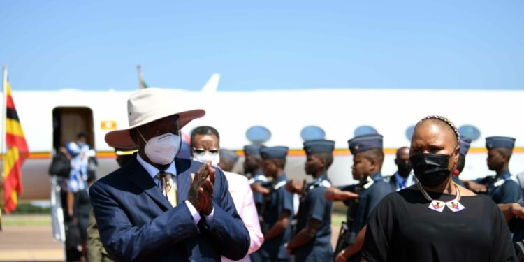 President Yoweri Kaguta Museveni arrives in South Africa through the Waterkloof Airforce Base and is received by Social Development Minister Lindiwe Zulu. President Museveni is in the country for a State Visit to be hosted by President Cyril Ramaphosa at the Union Buildings. 28/02/2023 Photos: Katlholo Maifadi/DIRCO