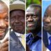 L-R: Nandala Mafabi,  President Museveni,  Dr. Kizza Besigye and Ssemujju Nganda