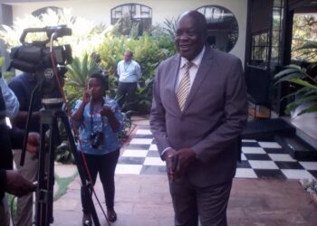 Hon. Peter Lokeris addressing Journalists at Fairway Hotel on Tuesday