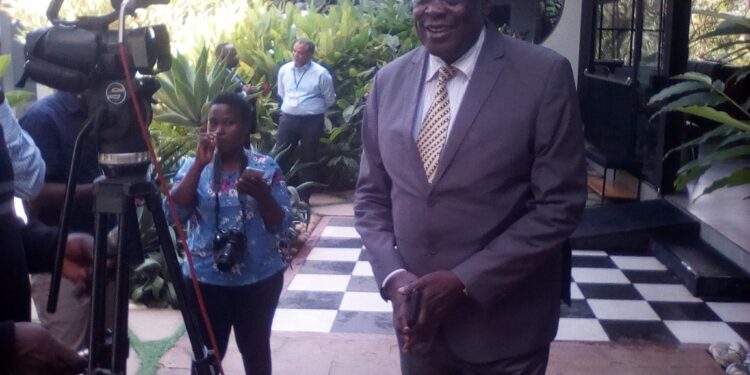 Hon. Peter Lokeris addressing Journalists at Fairway Hotel on Tuesday