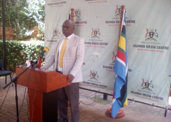 Dominique Mafwabi Gidudu, Minister of State for the elderly persons addressing Journalists at the Uganda Media Centre in Kampala on Tuesday