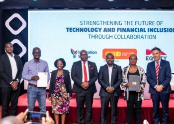 Mastercard Inc, Equity Bank and The Innovation Village Officials pose for a group photo at Kampala Serena Hotel on Wednesday