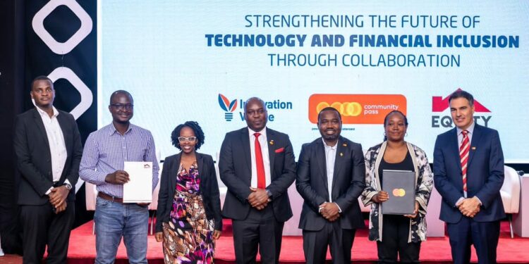 Mastercard Inc, Equity Bank and The Innovation Village Officials pose for a group photo at Kampala Serena Hotel on Wednesday