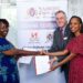 Partnership: Mukawa (Hotels) Holdings Ltd Directors Ms Clare Njeri Githunguri (left) and
Ms Lilian Joy Nyagaki Githunguri (right) exchange the hotel management agreements with
Swiss-Belhotel International’s Senior Vice President Laurent Voivenel (centre) at the signing
of a deal for the management of Nairobi Safari Club by the International hospitality group.
Following the signing, the four-star, all-suite hotel established in 1984 by the late Kenyan
Businessman and Member of Parliament, Honourable Stanley Munga Githunguri, will be
rebranded as Nairobi Safari Club by Swiss-Belhotel.