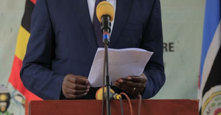 Minister Henry Musasizi addressing Journalists at the Uganda Media Centre on Thursday