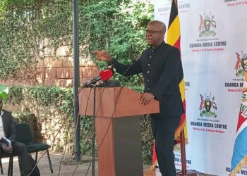 Dr. Akankwasa Barirega addressing Journalists at the Uganda Media Centre on Monday