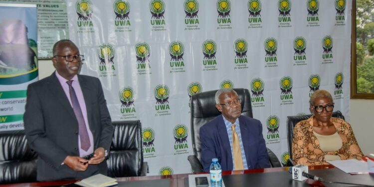 From left: Sam Mwandha (UWA ED), Hon. Tom Bitime (MTWA) & Nwanneakolam Vwede-Obahor, the UNDP Resident Representative for Uganda