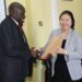 NARO Deputy Director General in charge of Agricultural Technology Promotion, Dr. Sadik Kassim gifting the KOICA Country Director Jihee Ahn after the meeting Entebbe.