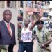 Police arresting one of the protesters,  Hajji Faruk Kirunda (inset)