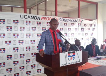 Mr. Dan Isimbwa, UPC National Youth Leader addressing Journalists at Uganda House on Wednesday