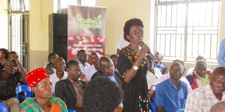 PHOTO CAPTION:  A coffee farmer from Kamuli asks UCDA officials to explain how the registration process will work for farmers in remote areas with limited access to technology and resources