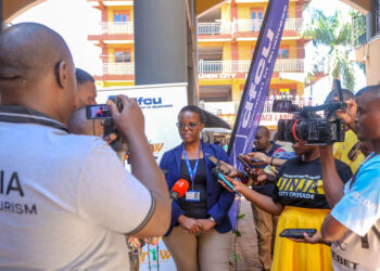 Hope Nakhayenze, Acting Chief Risk Officer, dfcu Bank during the GROW Luanch in Jinja