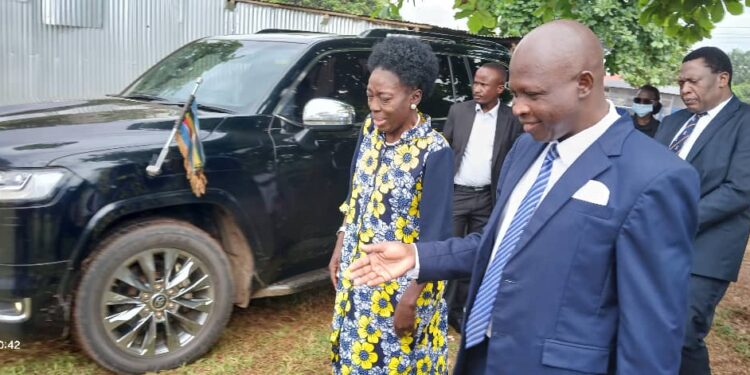 JRRH Director Dr Alfred Yayi welcomes Rt Hon Rebecca Alitwala Kadaga at the facility recently.