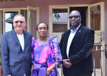 Keith Collyer Ssali, Janet’s husband, Janet Edith Nkabidwa Collyer and Owek Robert Waggwa Nsibirwa, the second deputy Katikkiro.