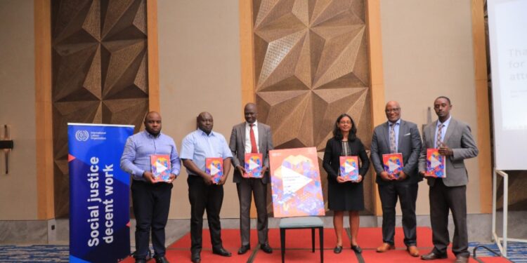 Representatives from the ILO and the Ministry of Gender, Labour, and Social Development present the newly-launched report.