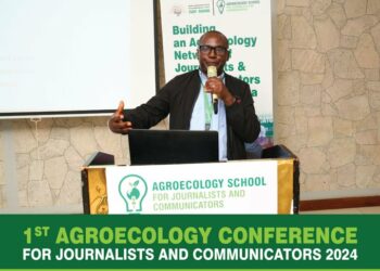 Dr. Ivan Lukanda presenting during the first Agroecology Conference at Hotel Africana, Kampala.