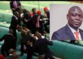 MPs in physical altercation and inset is  Haji Faruk Kirunda