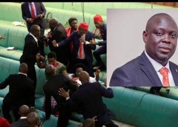 MPs in physical altercation and inset is  Haji Faruk Kirunda