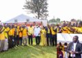 President Museveni in a group photo with the leadership of boda boda riders in Busoga and Haji Faruk Kirunda (inset)